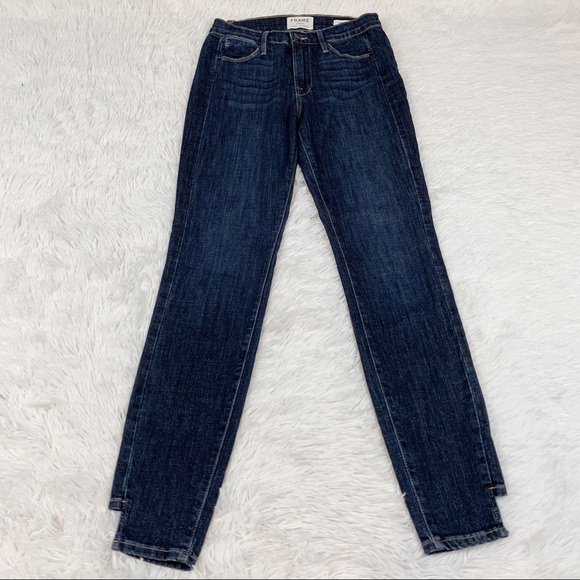 Frame Denim Le High Skinny Side Step Jeans, Harway high waisted dark wash - Picture 3 of 14